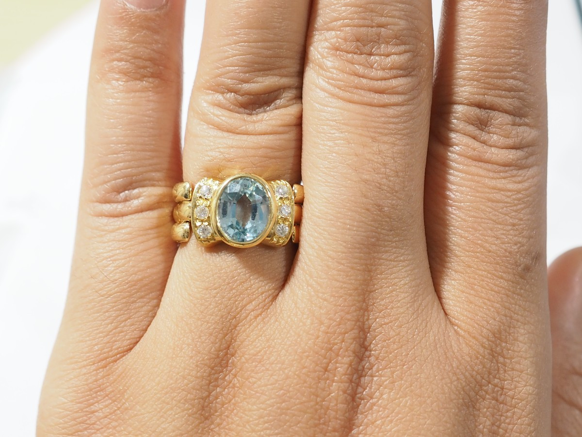 Flexible Ring In Yellow Gold And Aquamarine-photo-2