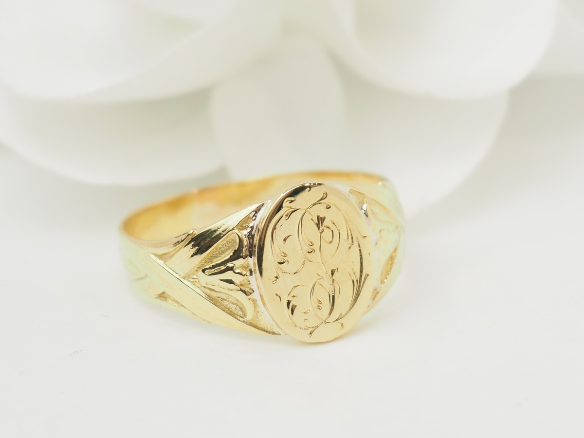 Engraved 18k Yellow Gold Chevalière-photo-4