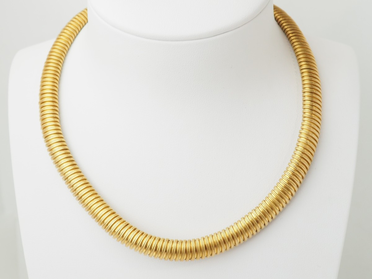 Collier Tubogas Souple Or Jaune 18k Vintage -photo-4