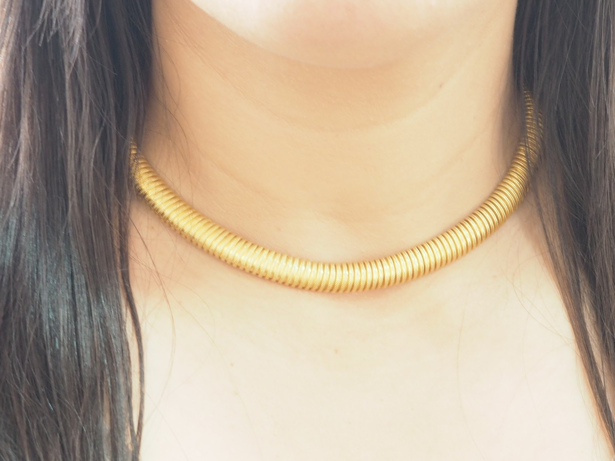 Collier Tubogas Souple Or Jaune 18k Vintage -photo-5