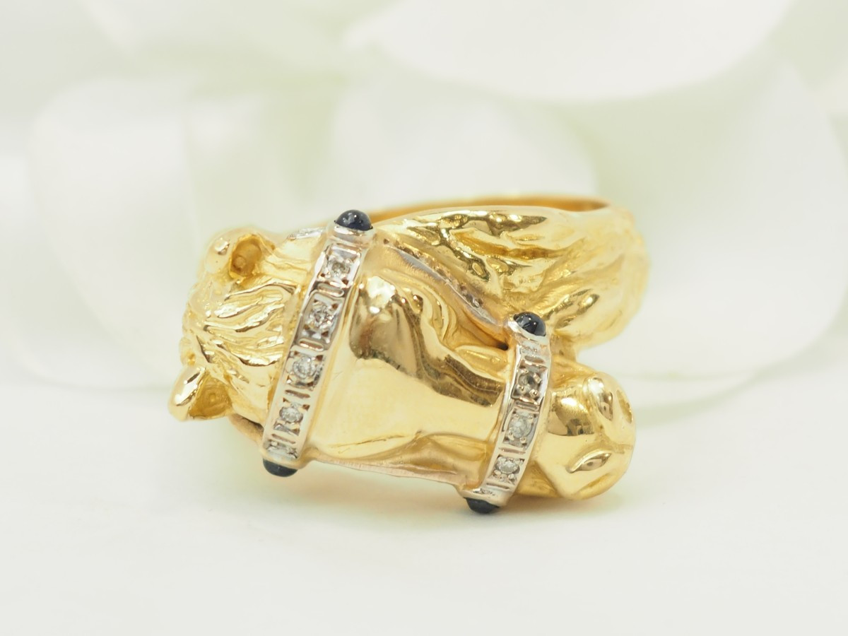 Bague cheval en or jaune 18 carats, diamants & saphirs-photo-3