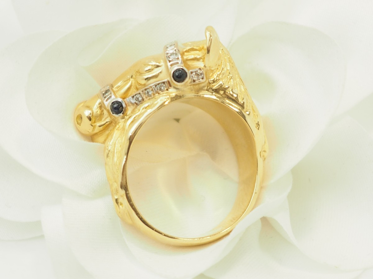 Bague cheval en or jaune 18 carats, diamants & saphirs-photo-4