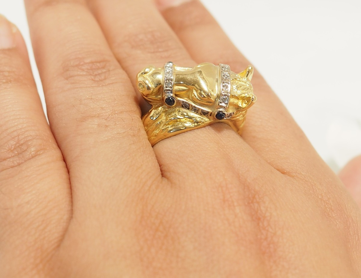 Bague cheval en or jaune 18 carats, diamants & saphirs-photo-5