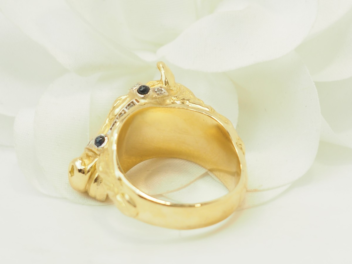 Bague cheval en or jaune 18 carats, diamants & saphirs-photo-6