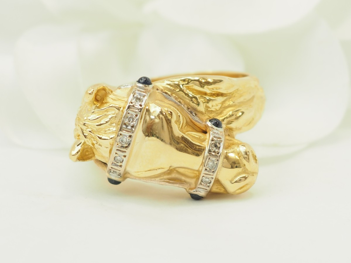 Bague cheval en or jaune 18 carats, diamants & saphirs-photo-7