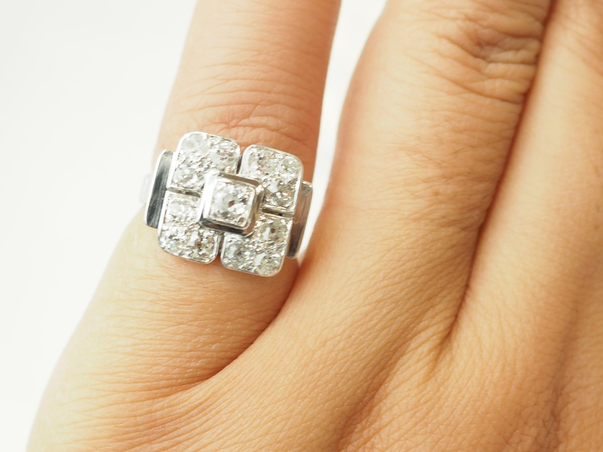 Bague Art Déco en or blanc 18 carats et diamants taille ancienne– 1,20 ct -photo-2