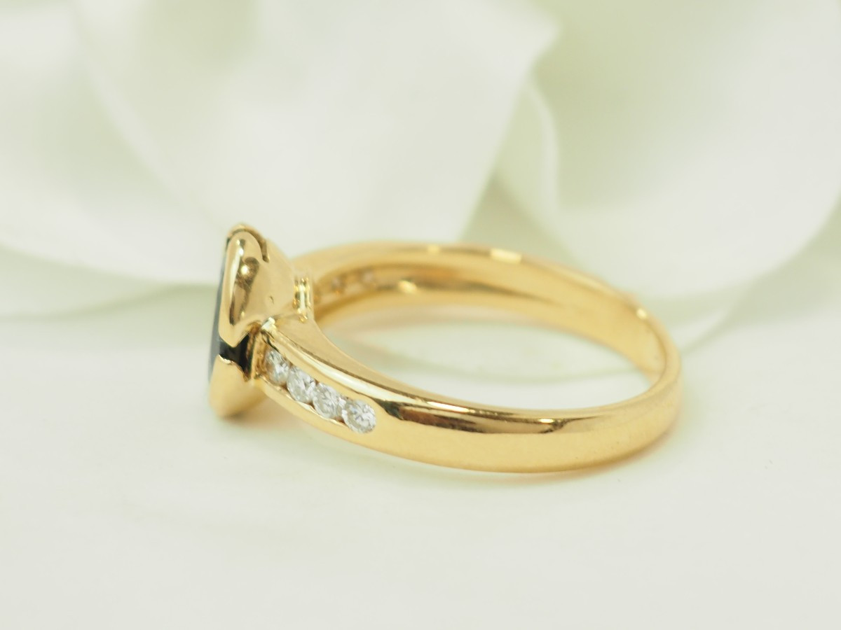 Bague en or jaune 18 carats, saphir 1,60 ct & diamants-photo-2