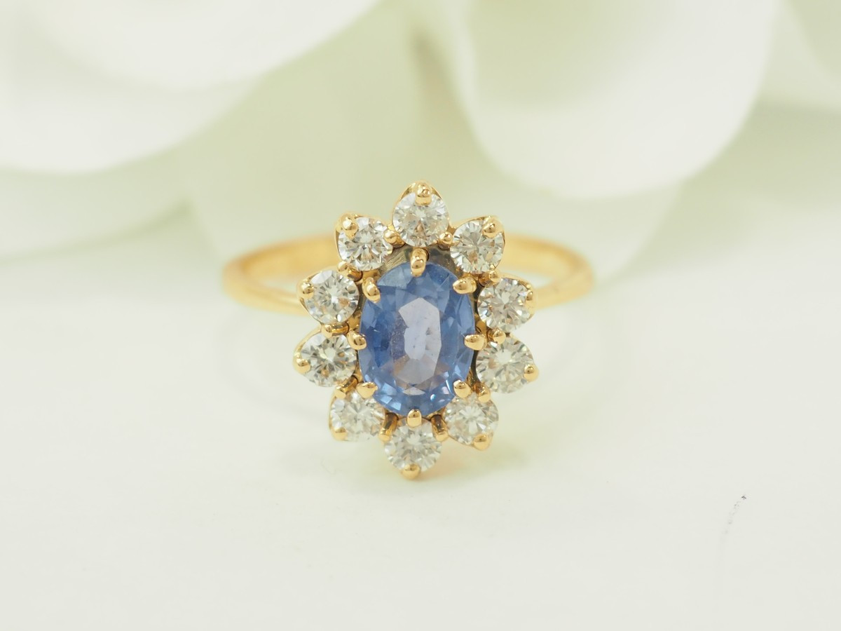 Ring In Yellow Gold, 1ct Ceylon Sapphire And Diamonds-photo-2