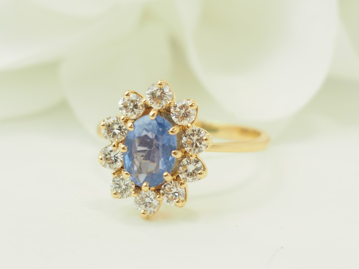 Ring In Yellow Gold, 1ct Ceylon Sapphire And Diamonds-photo-4
