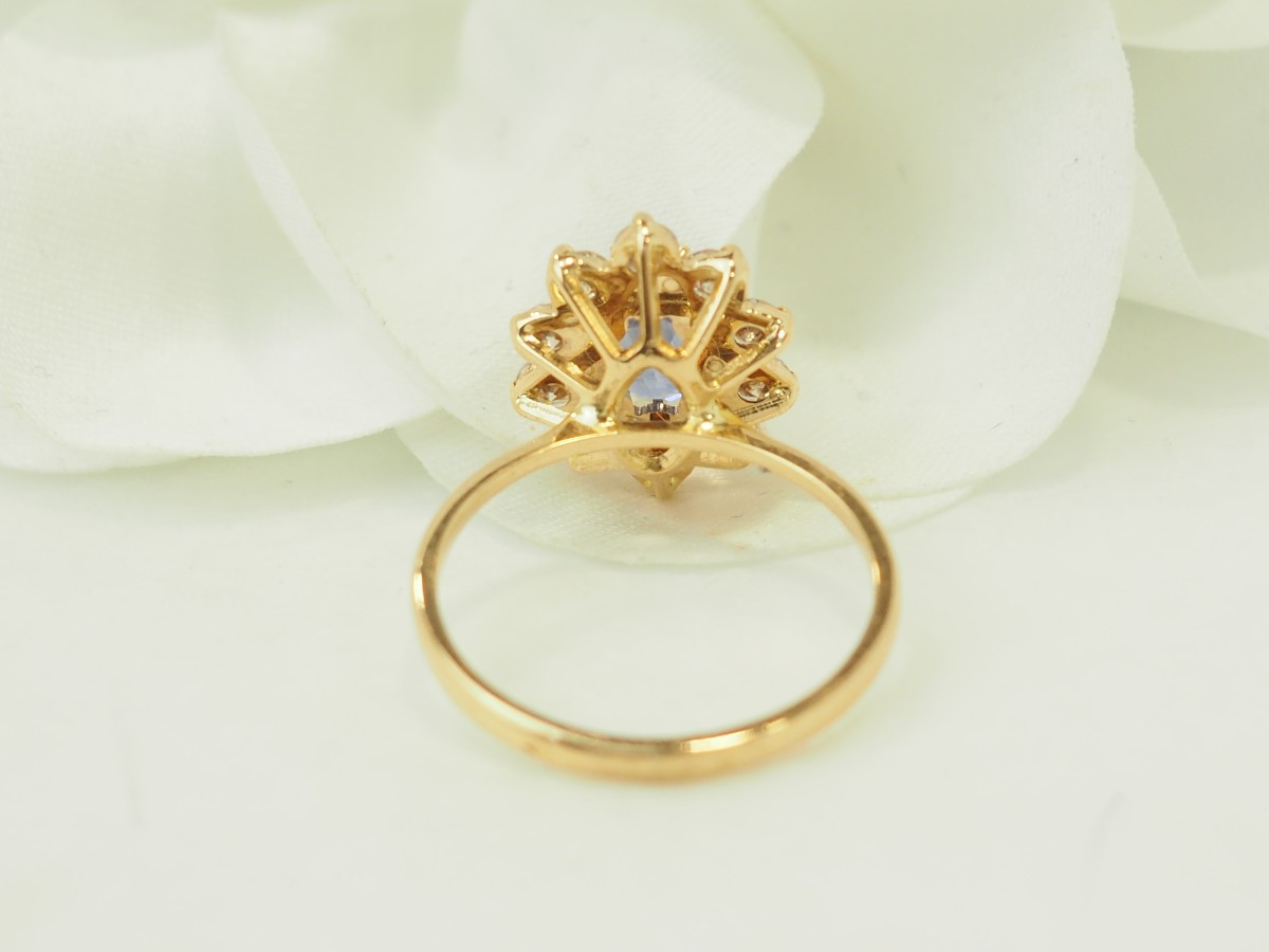 Ring In Yellow Gold, 1ct Ceylon Sapphire And Diamonds-photo-1