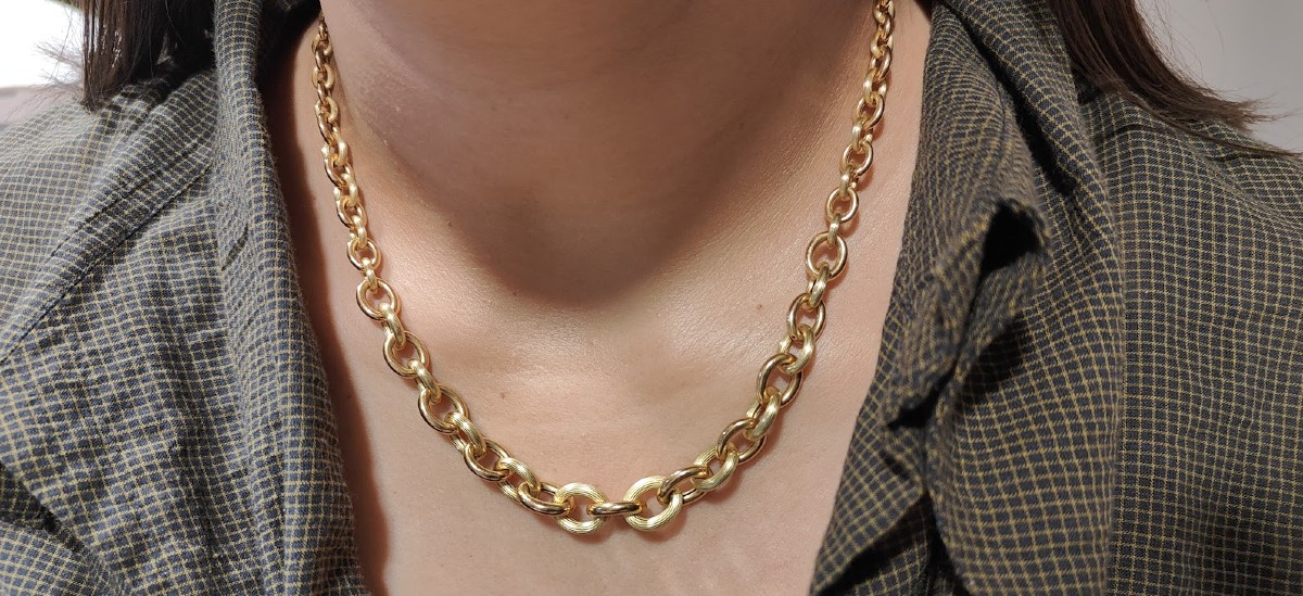 Collier chaîne maille ronde en chute – Or jaune 18 carats-photo-3