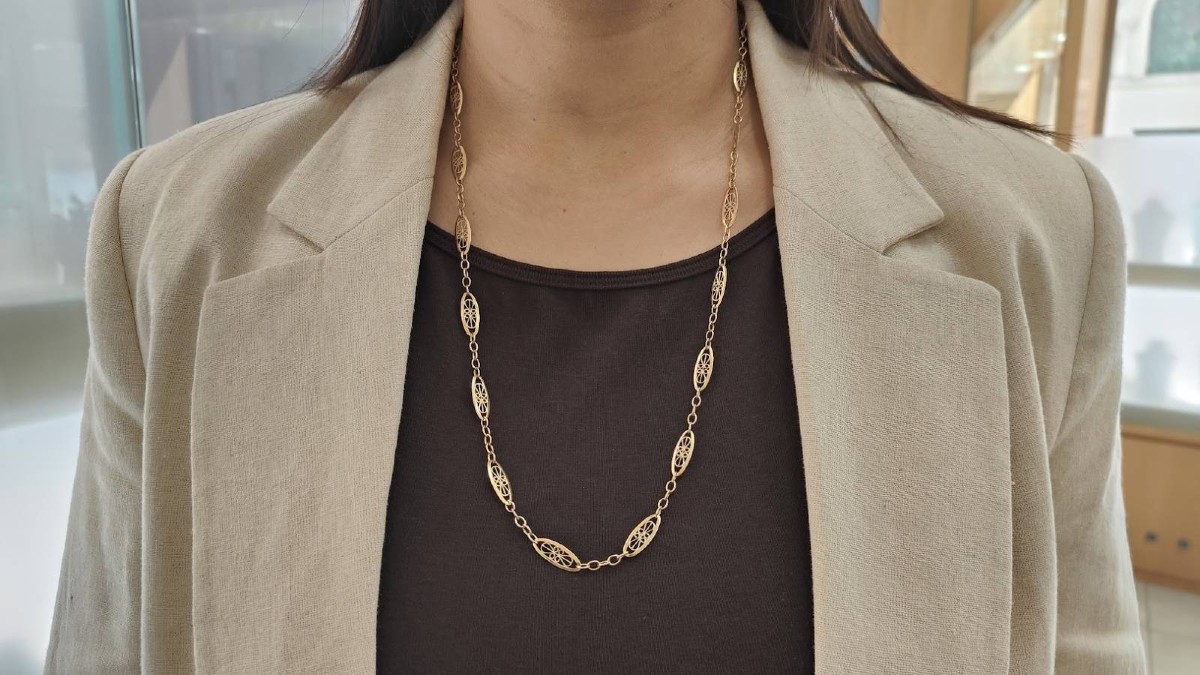 Collier sautoir en or jaune 18 carats à maille filigrane – 67cm-photo-2