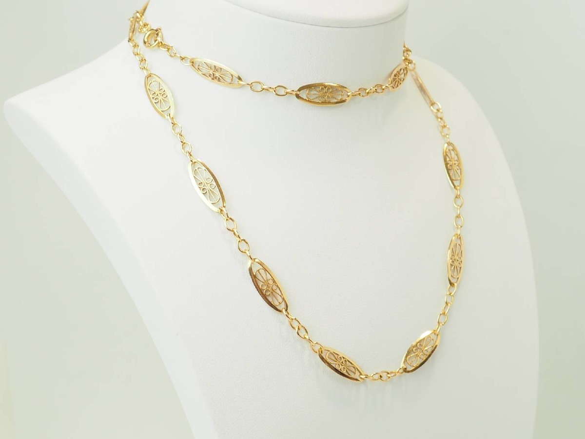 Collier sautoir en or jaune 18 carats à maille filigrane – 67cm-photo-3