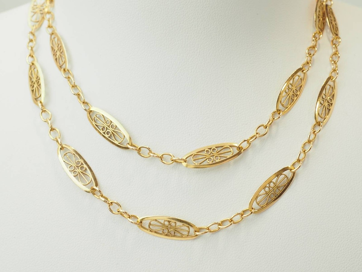 Collier sautoir en or jaune 18 carats à maille filigrane – 67cm-photo-4