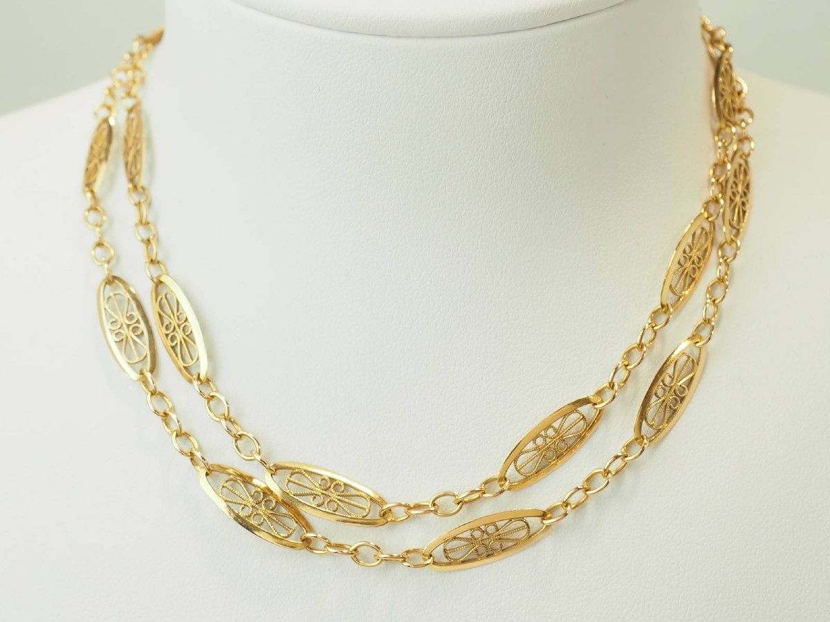 Collier sautoir en or jaune 18 carats à maille filigrane – 67cm-photo-2