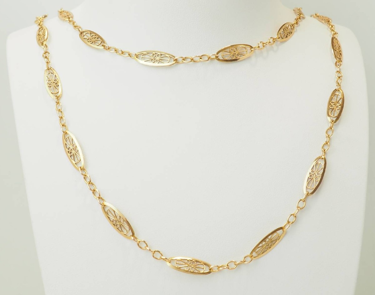 Collier sautoir en or jaune 18 carats à maille filigrane – 67cm