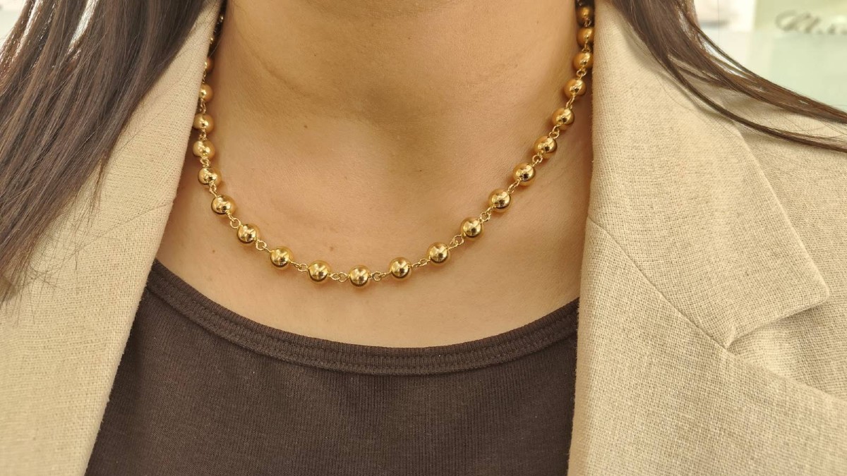 Marseillais Yellow Gold Necklace - 7mm Regular Balls-photo-2