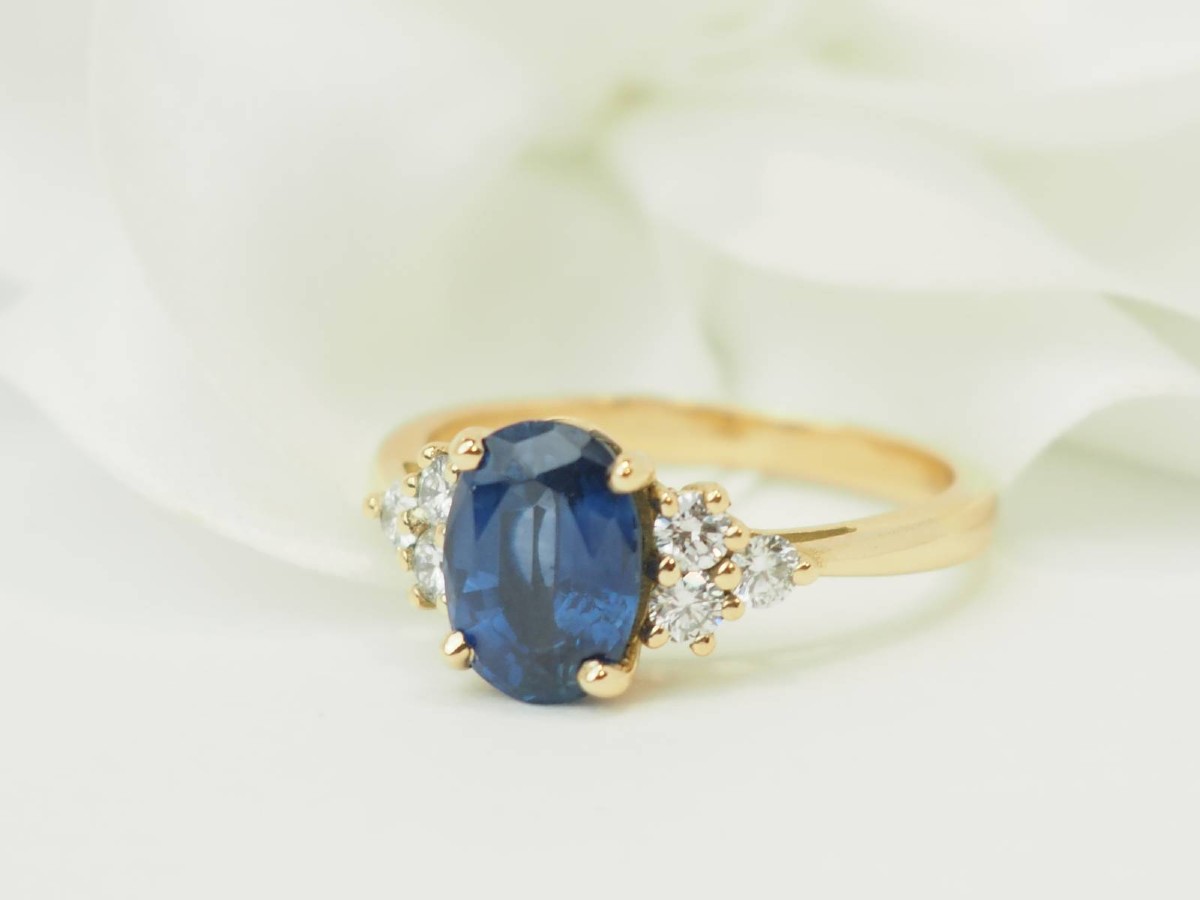 Bague saphir naturel 2,45 ct et diamants en or jaune-photo-3