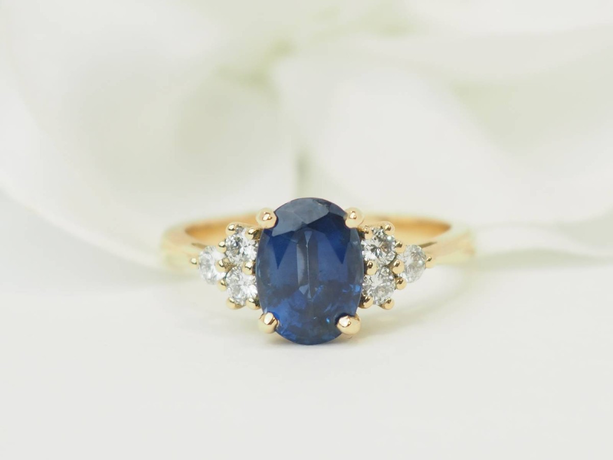 Bague saphir naturel 2,45 ct et diamants en or jaune-photo-4