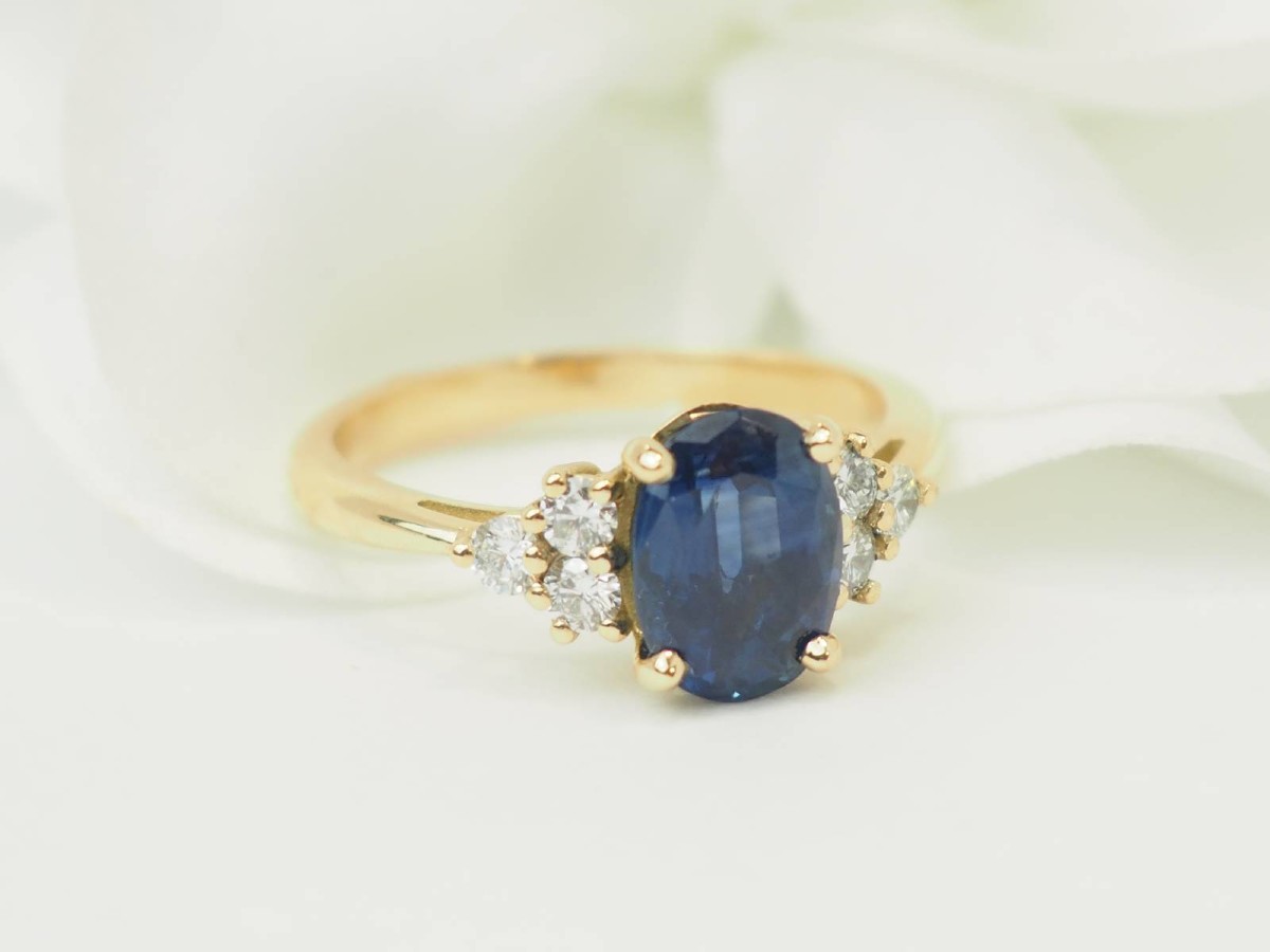 Bague saphir naturel 2,45 ct et diamants en or jaune-photo-1