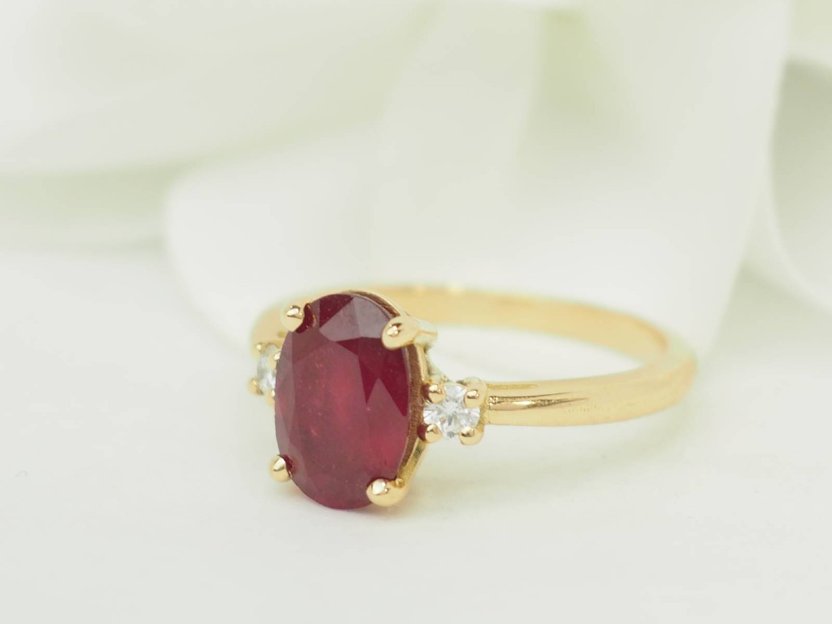 Ruby Ring 2.59ct E Vs Diamonds 18kt Yellow Gold-photo-1