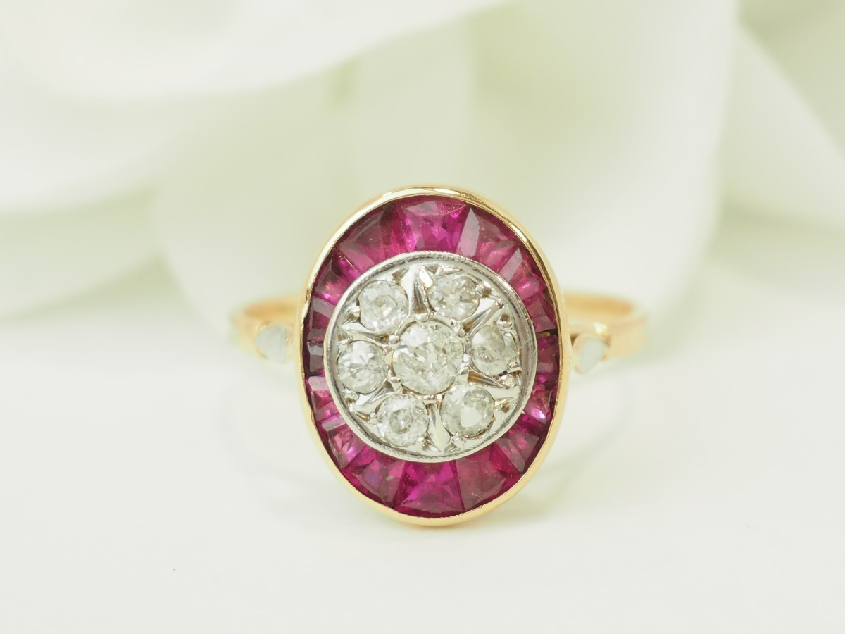 Art Nouveau Ruby Diamond Ring In 18kt Yellow Gold And Platinum-photo-3