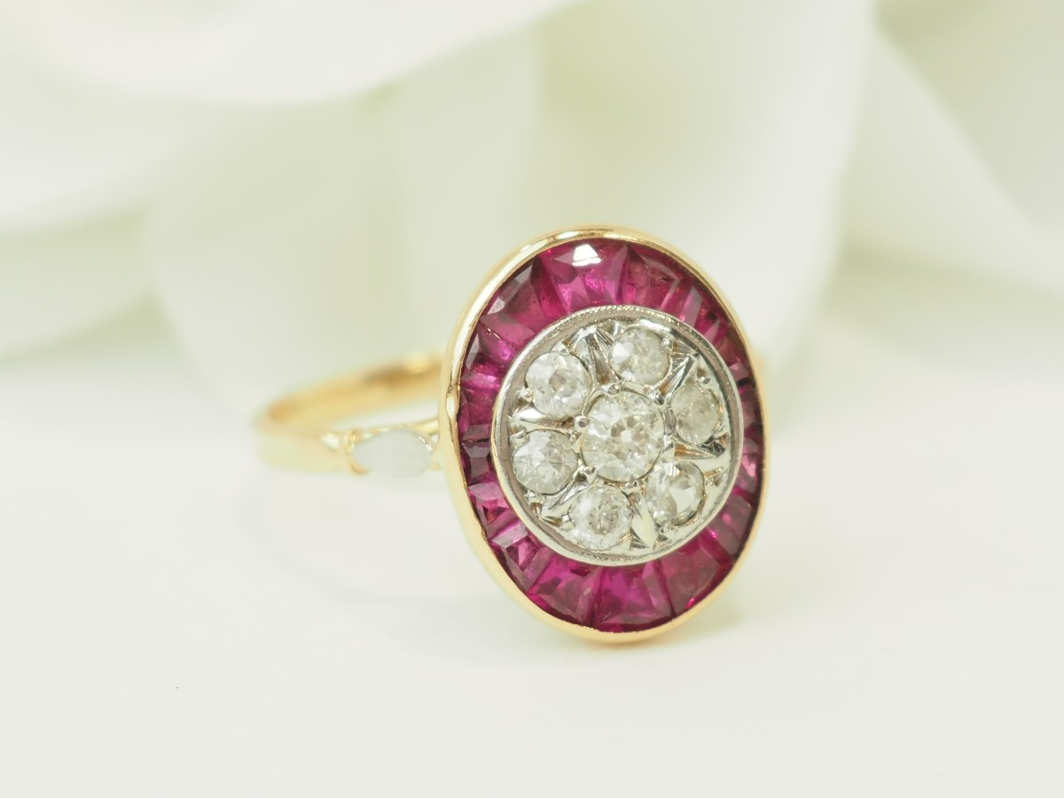 Art Nouveau Ruby Diamond Ring In 18kt Yellow Gold And Platinum-photo-4