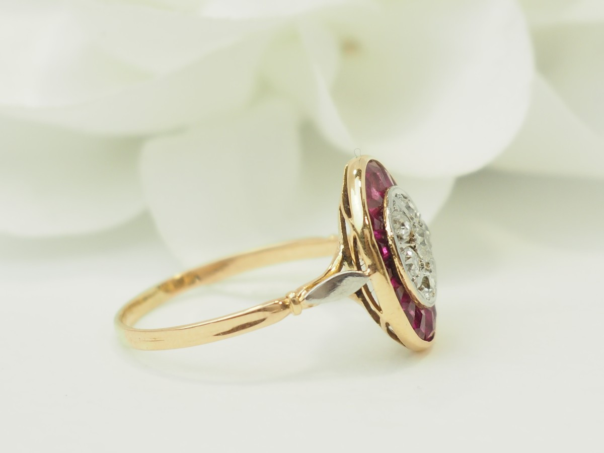Art Nouveau Ruby Diamond Ring In 18kt Yellow Gold And Platinum-photo-2
