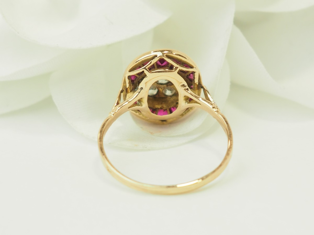 Art Nouveau Ruby Diamond Ring In 18kt Yellow Gold And Platinum-photo-3