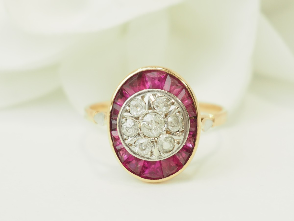 Art Nouveau Ruby Diamond Ring In 18kt Yellow Gold And Platinum-photo-4