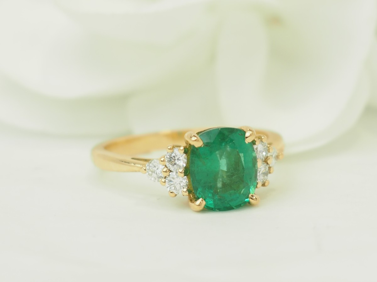 Emerald Brazil Ring 2cts Diamonds 18kt Yellow Gold-photo-3