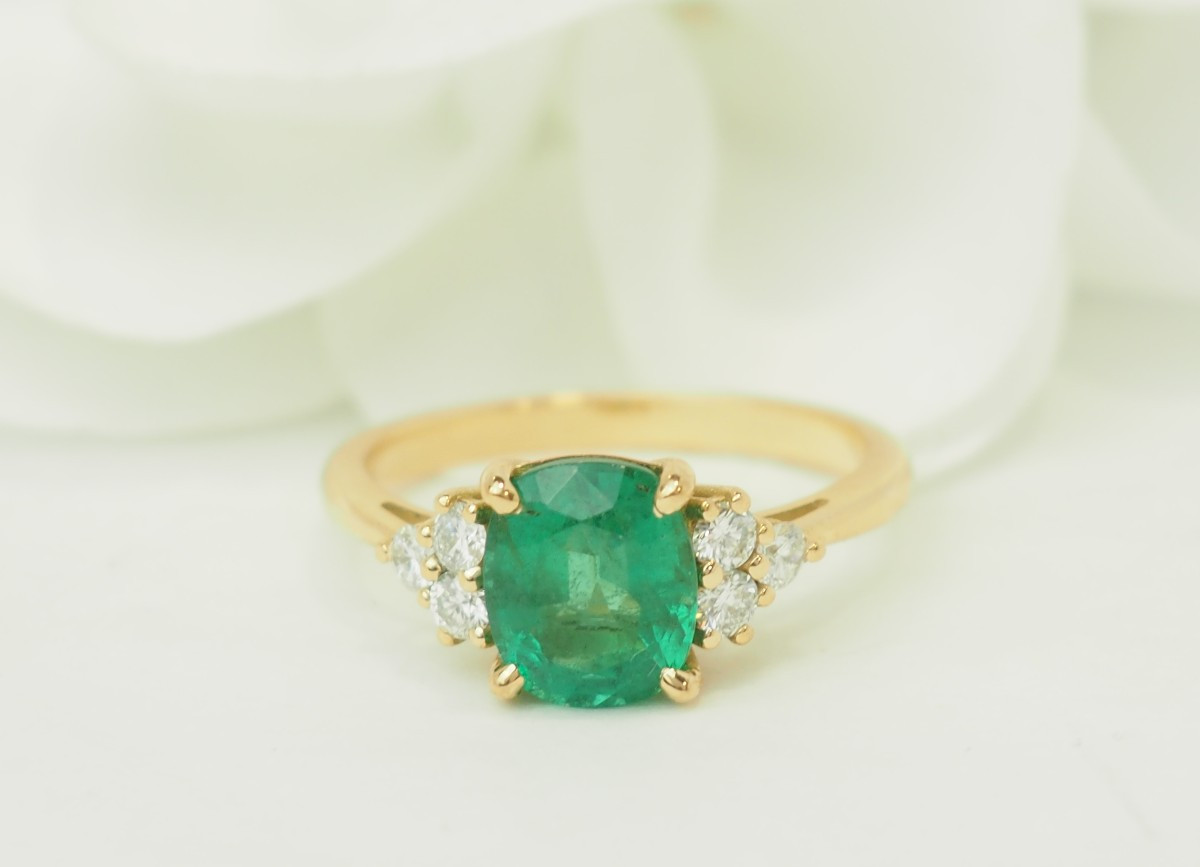 Emerald Brazil Ring 2cts Diamonds 18kt Yellow Gold-photo-5