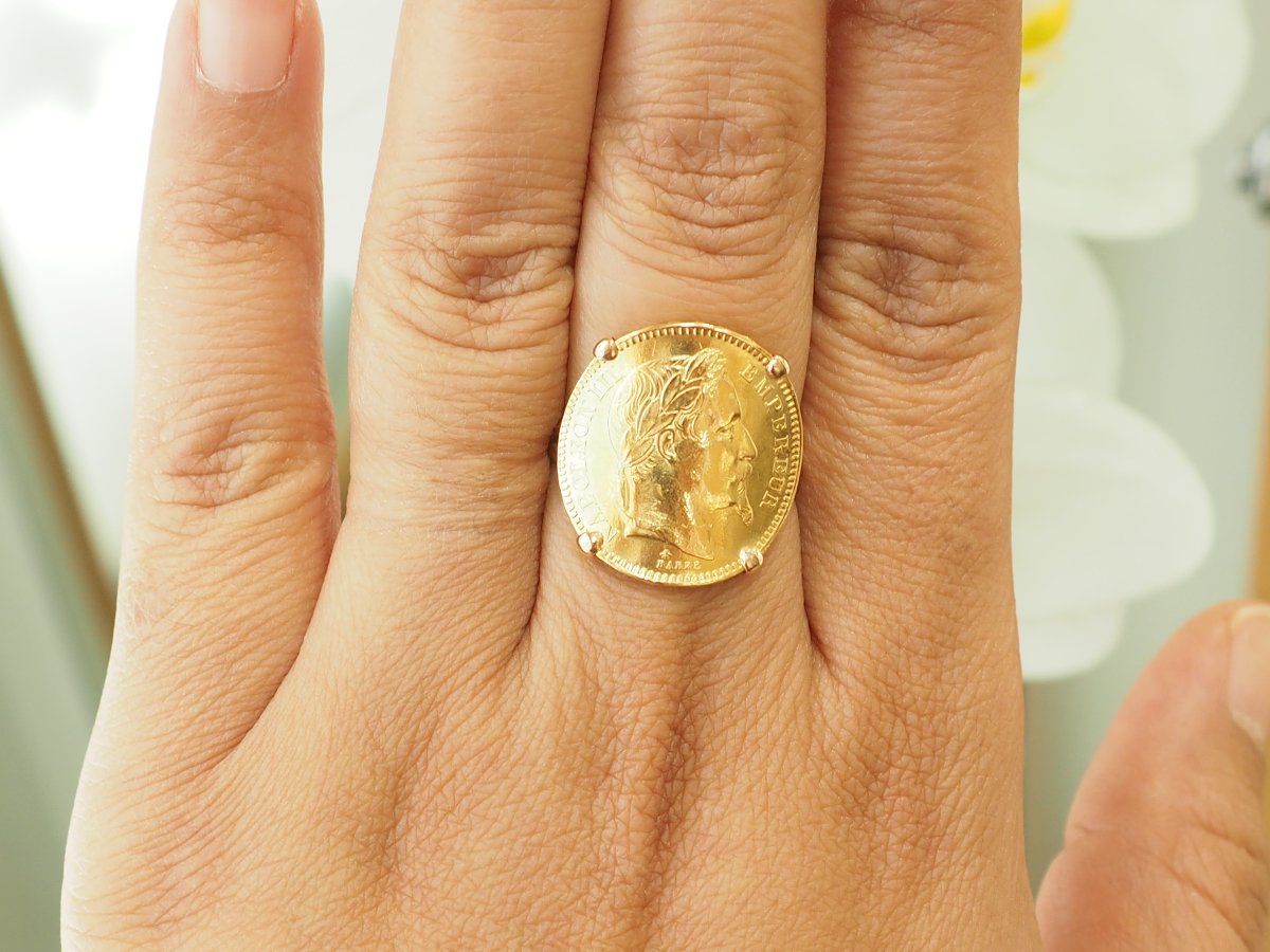 Bague pièce Napoléon 20 Francs en or jaune -photo-2