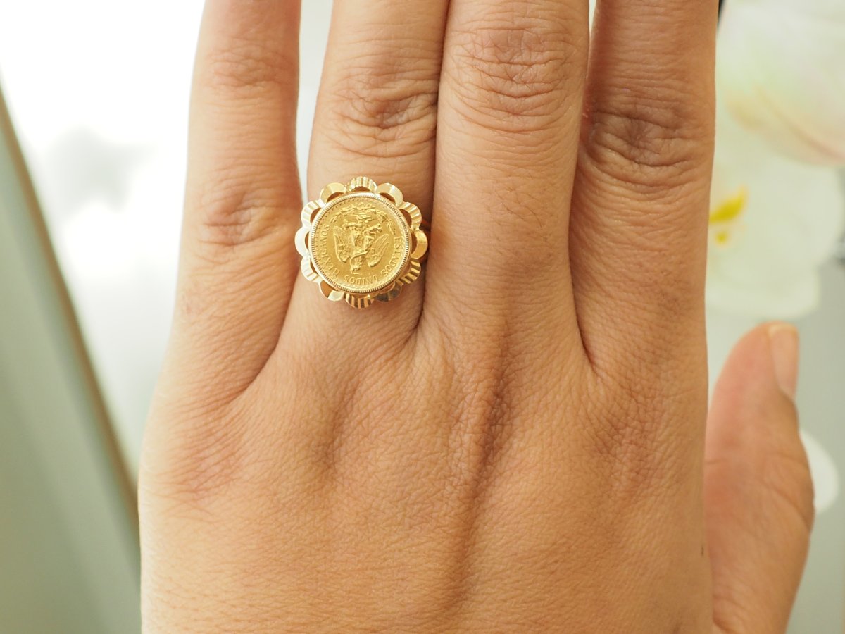 Mexican Dos Pesos Coin Ring In 18kt Yellow Gold-photo-2