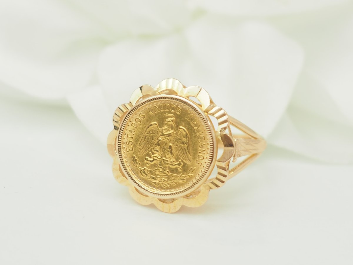 Mexican Dos Pesos Coin Ring In 18kt Yellow Gold-photo-4