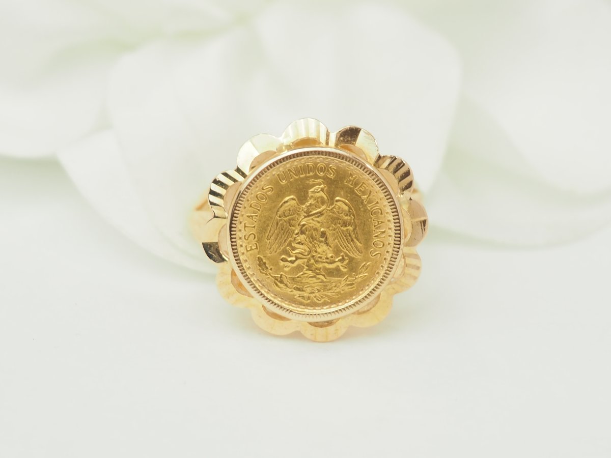 Mexican Dos Pesos Coin Ring In 18kt Yellow Gold-photo-3