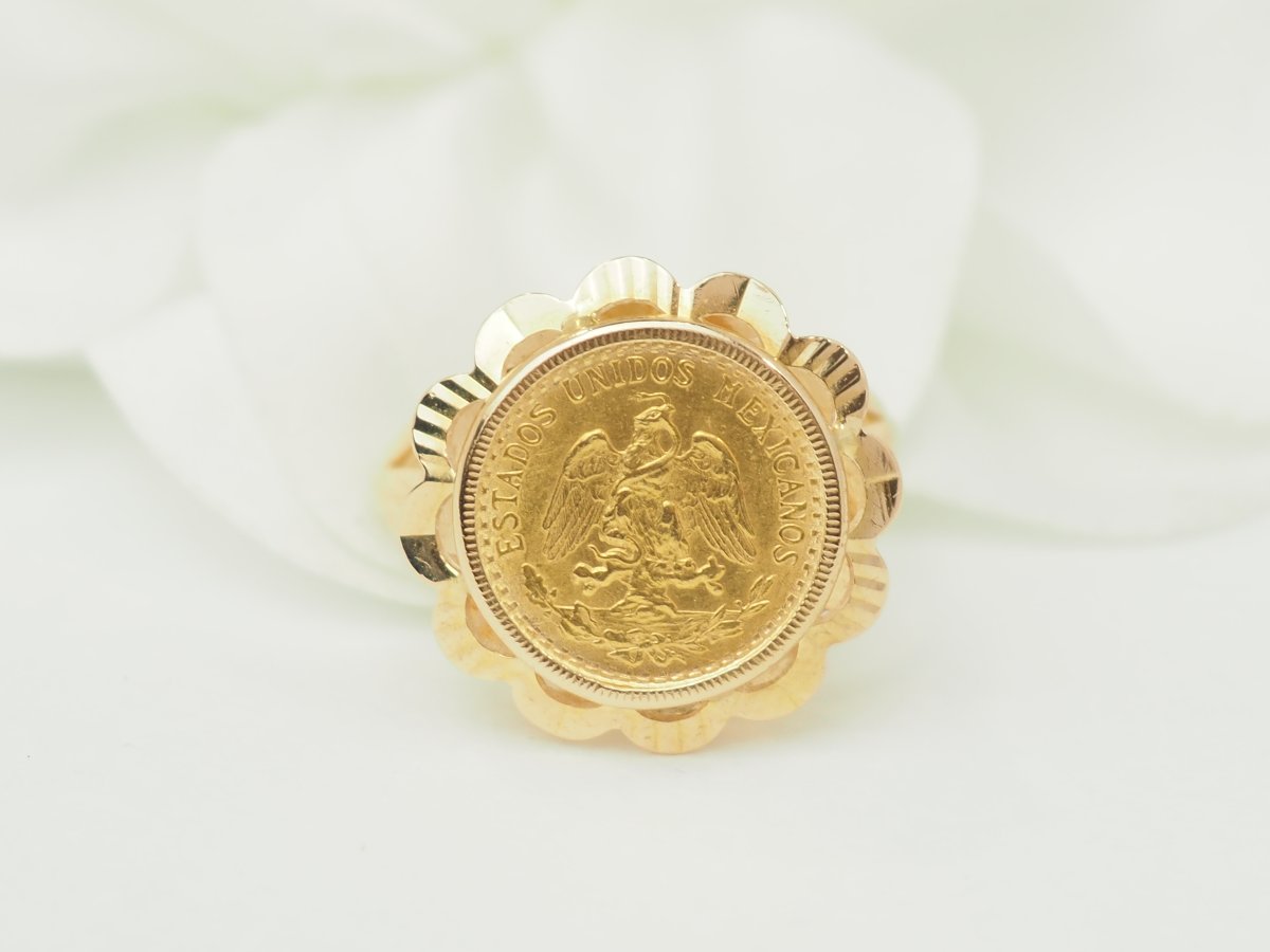 Mexican Dos Pesos Coin Ring In 18kt Yellow Gold
