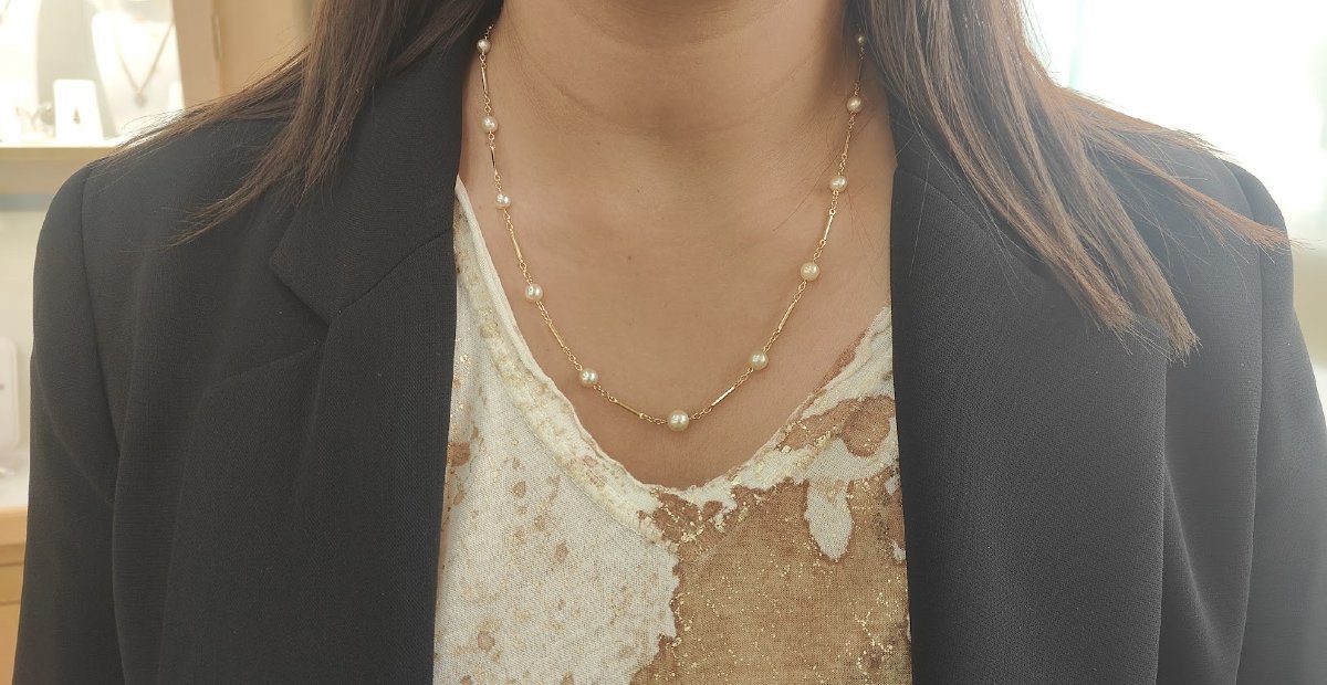 Collier vintage en or jaune 18 carats et perles de culture -photo-2