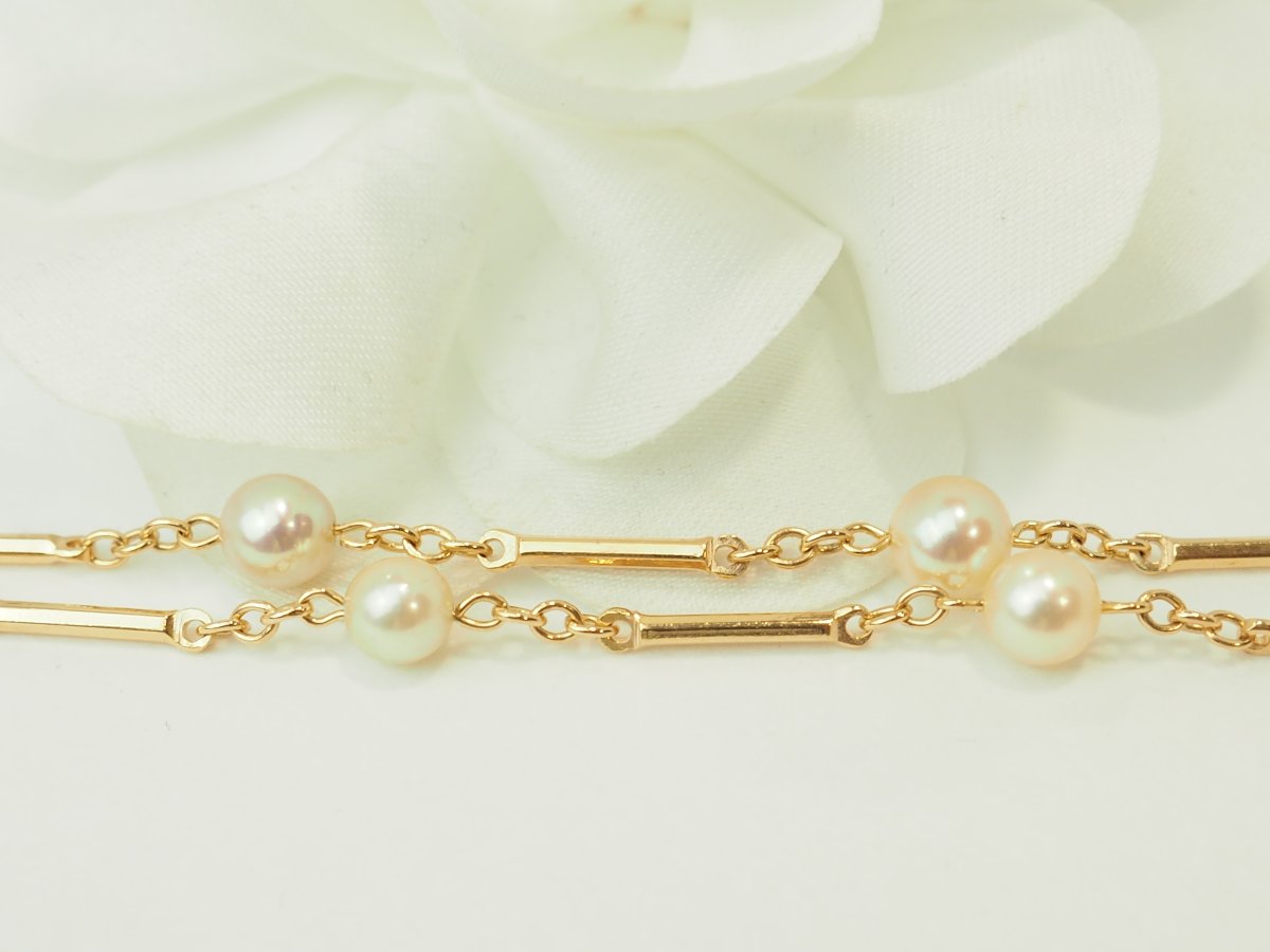 Collier vintage en or jaune 18 carats et perles de culture -photo-3