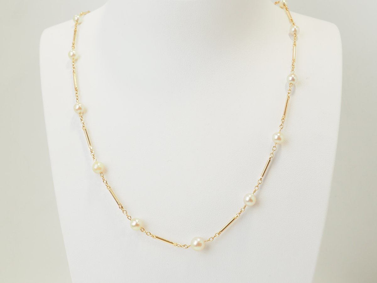 Collier vintage en or jaune 18 carats et perles de culture -photo-4