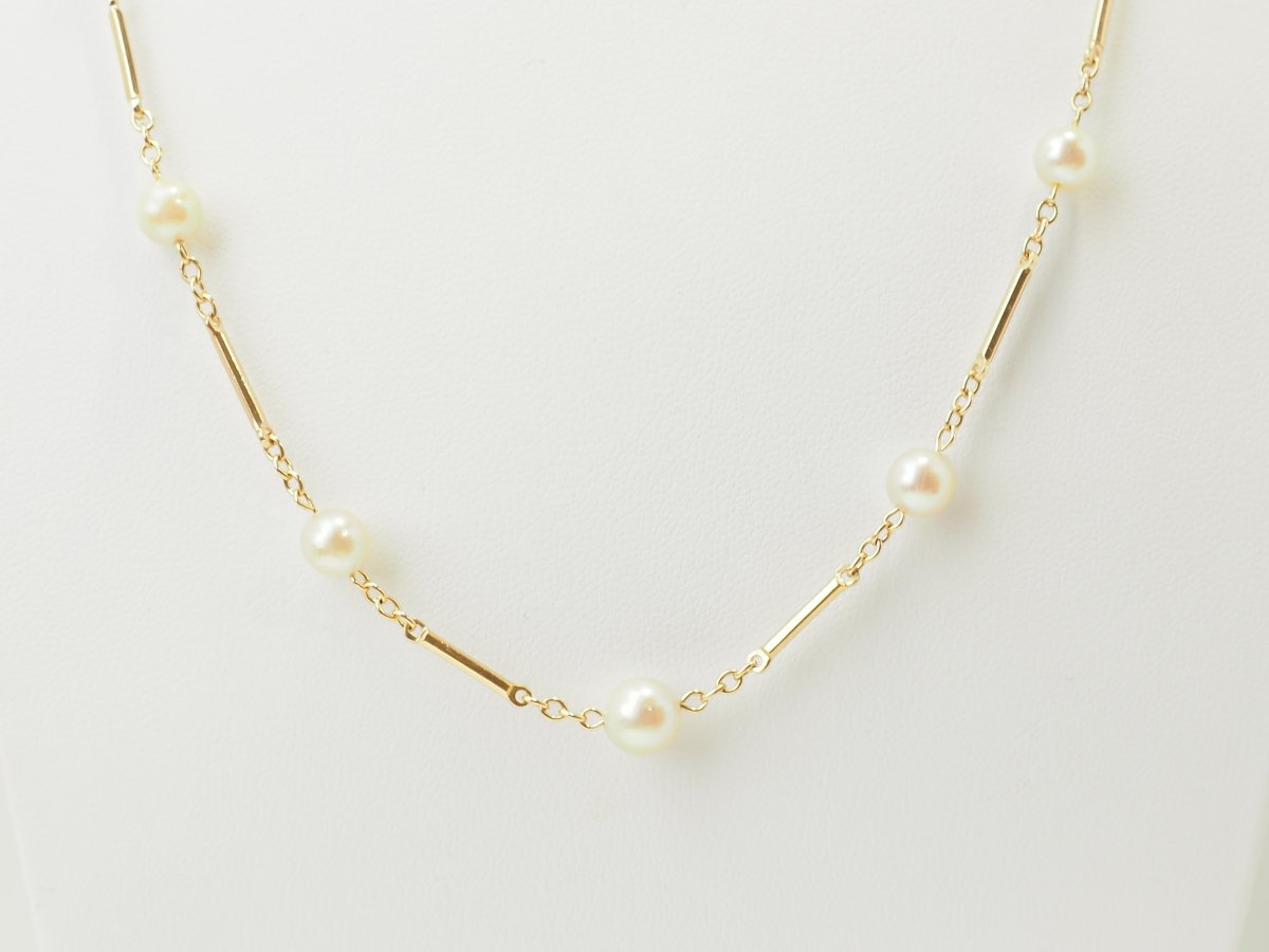 Collier vintage en or jaune 18 carats et perles de culture -photo-1