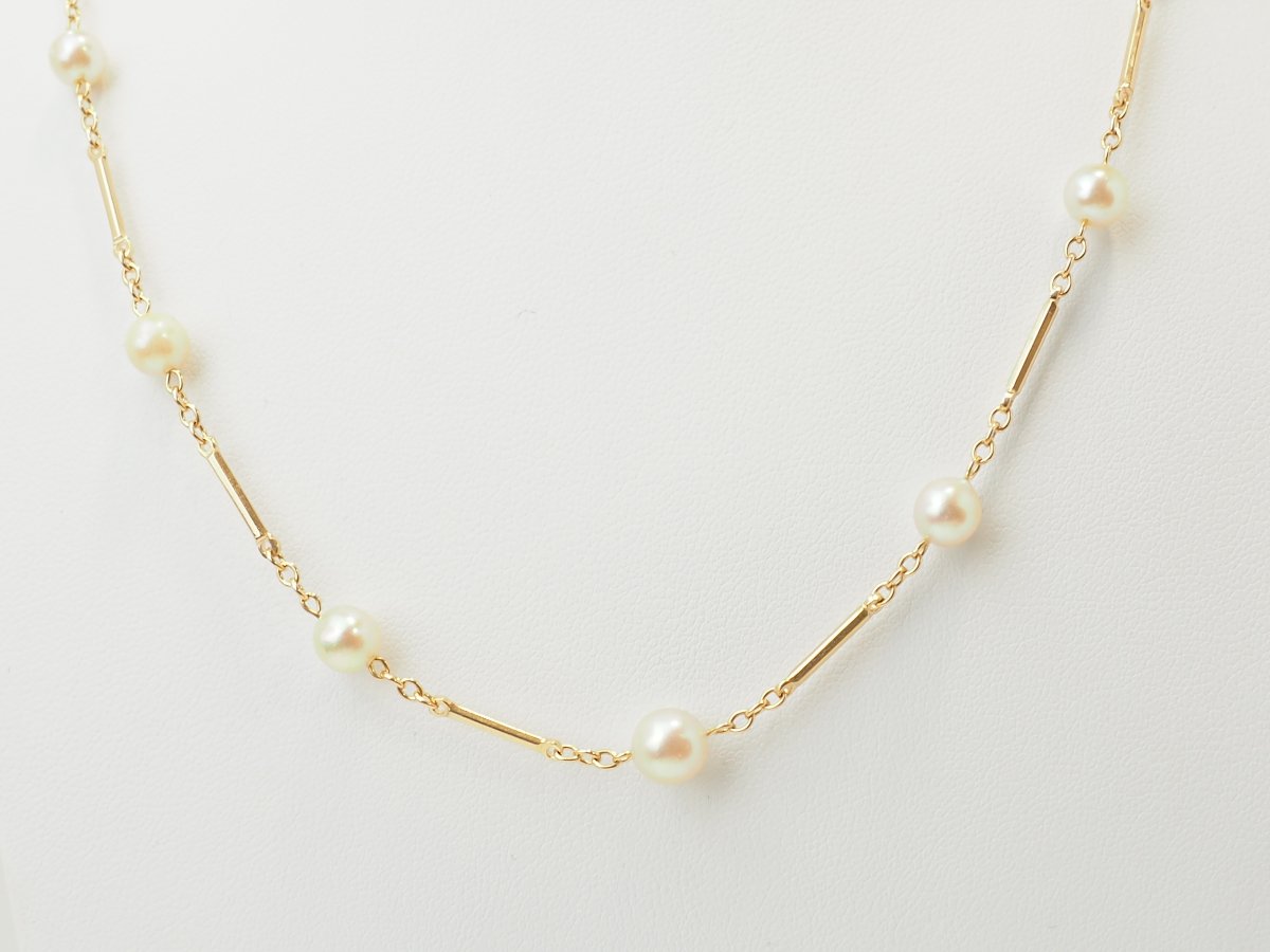 Collier vintage en or jaune 18 carats et perles de culture -photo-3