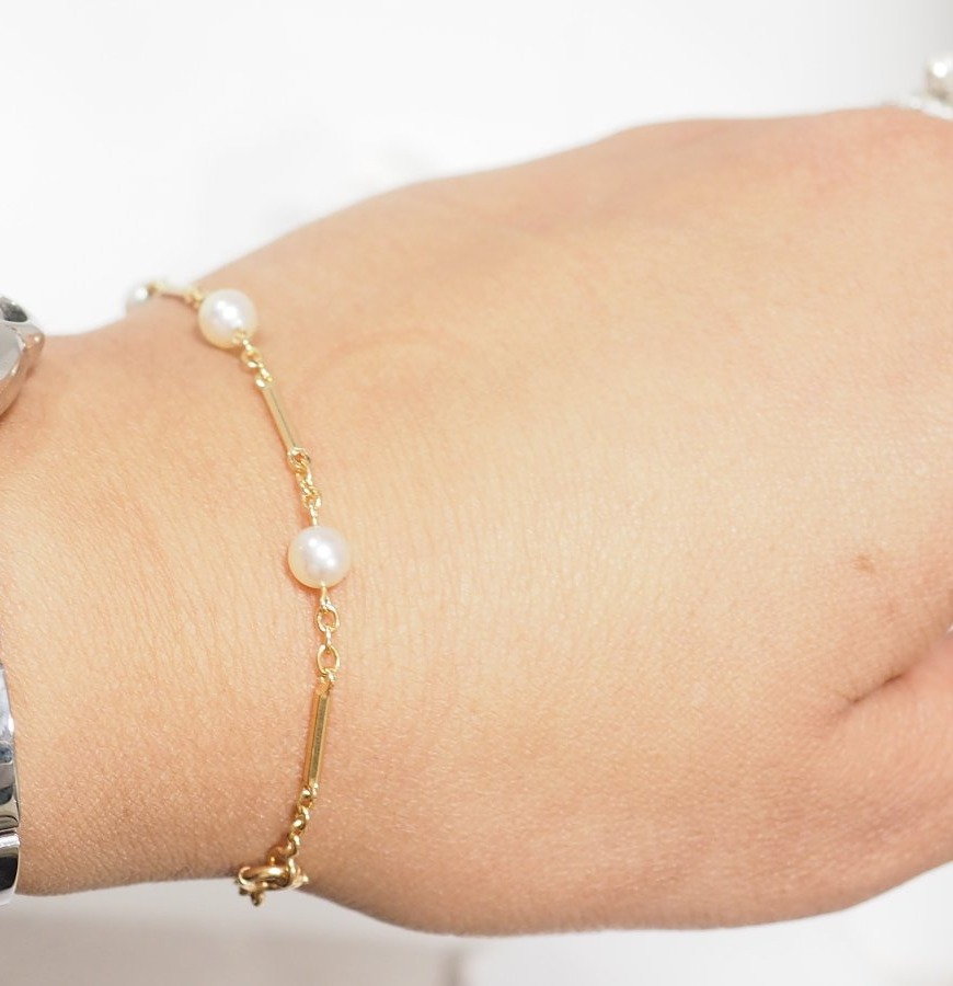 Bracelet vintage en or jaune 18 carats et perles de culture-photo-2