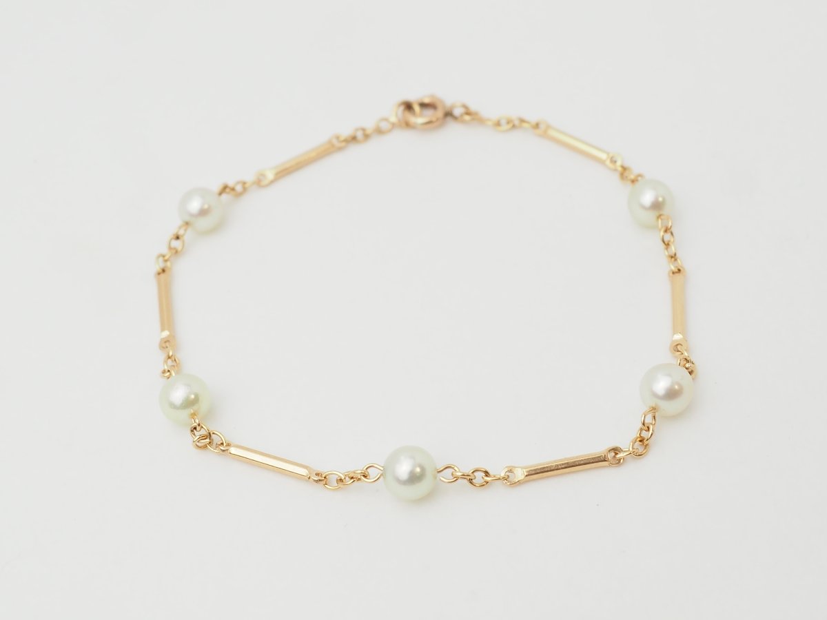 Bracelet vintage en or jaune 18 carats et perles de culture-photo-3