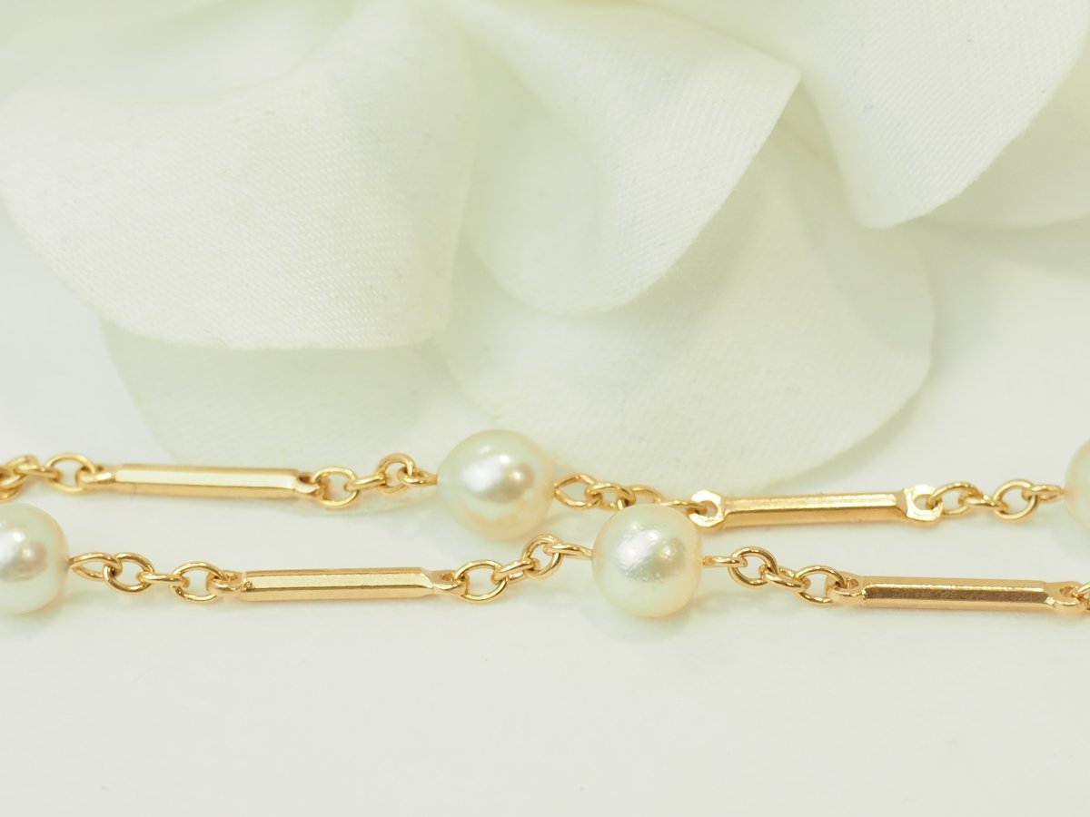 Bracelet vintage en or jaune 18 carats et perles de culture-photo-4
