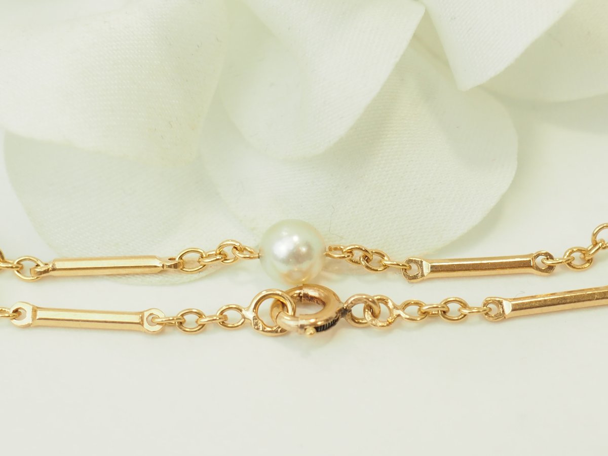 Bracelet vintage en or jaune 18 carats et perles de culture-photo-1
