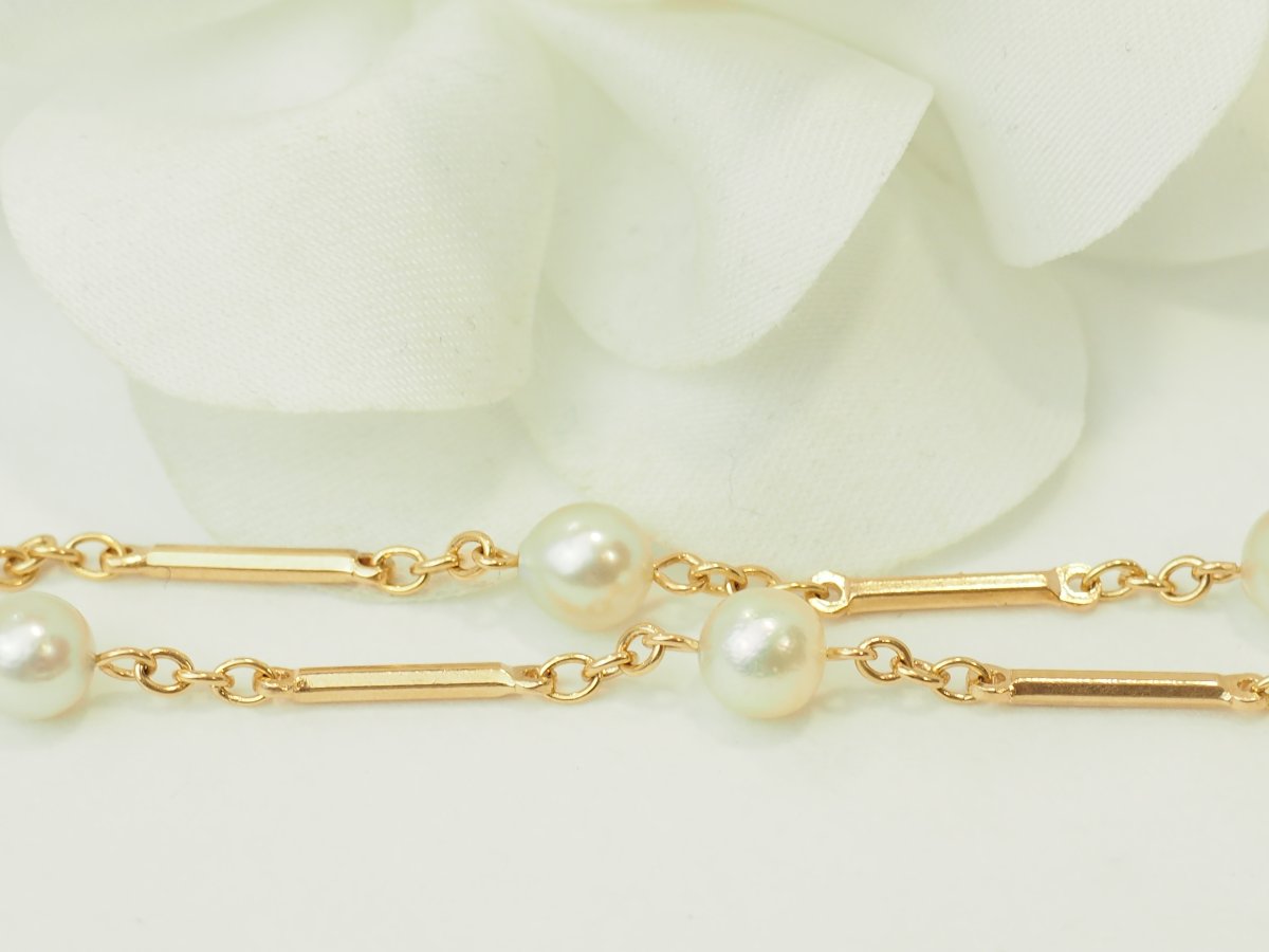 Bracelet vintage en or jaune 18 carats et perles de culture-photo-2