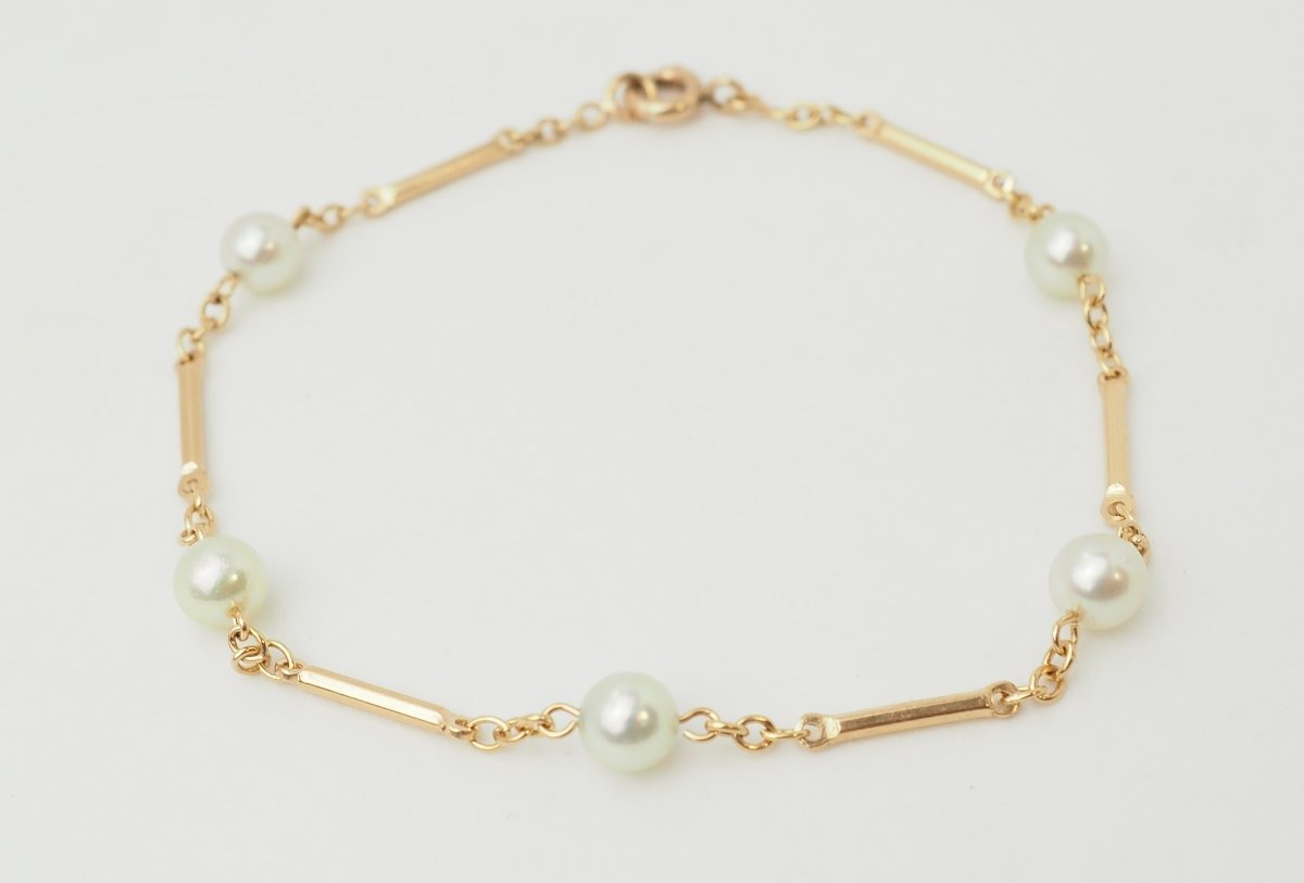 Bracelet vintage en or jaune 18 carats et perles de culture