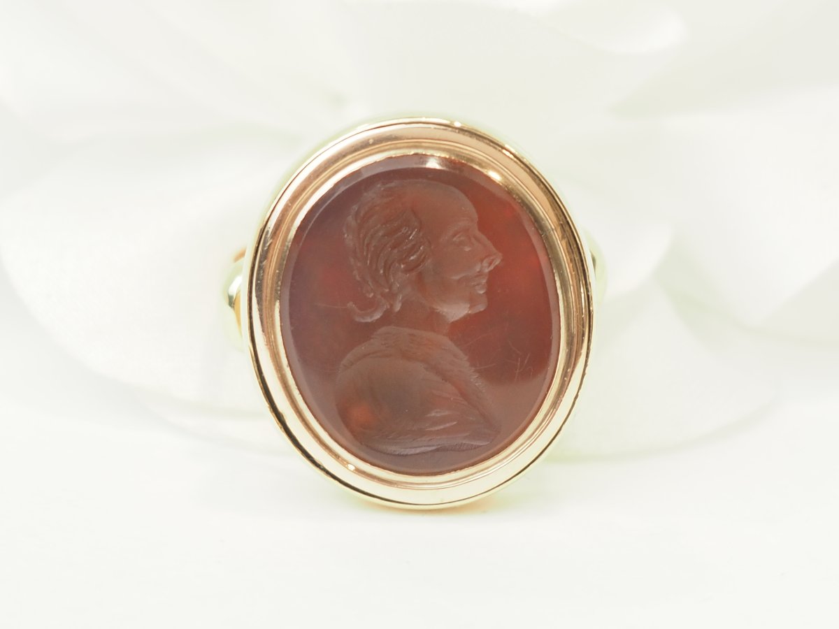 Bague intaille sur cornaline en or jaune et or rose-photo-2