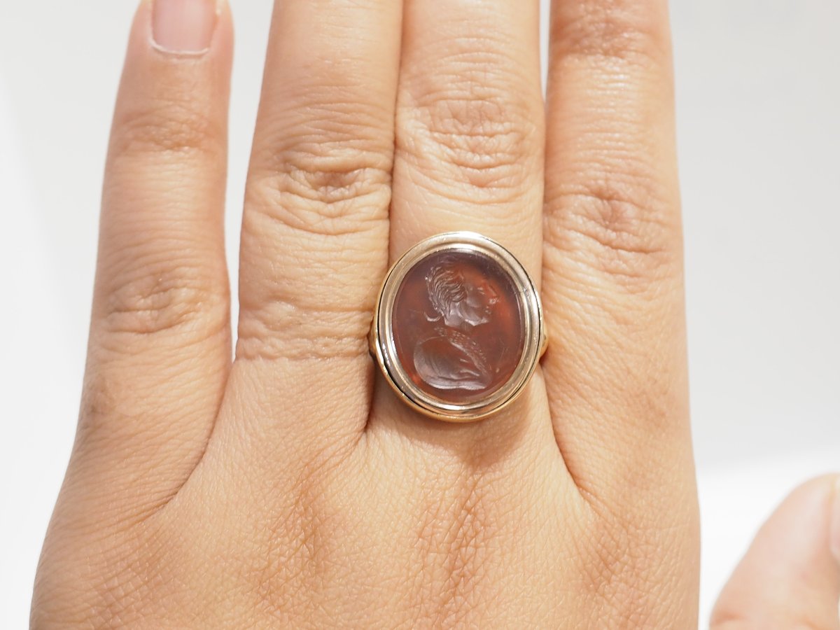 Bague intaille sur cornaline en or jaune et or rose-photo-3